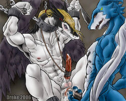 2boys anal anal_sex angry angry_sex balls bondage cave claws cock_leash collar digimon dragon dreke exveemon face_markings fangs furry furry_only gay horns leash leashed_genitals leashed_to_genitals legendz male male_only markings penetration ranshiin rape red_eyes reptile rope scalie spikes standing wings yaoi