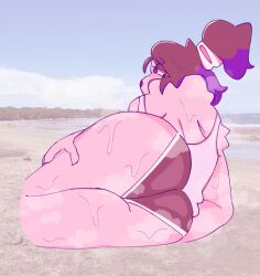 ambiguous_gender angel_sinz anthro ass_focus barely_clothed beach big_ass canine furry huge_ass laying_down laying_on_side oc original_character paws ponytail pops_(angel_sinz) shorts skimpy steam sweat tank_top thick_thighs wide_hips