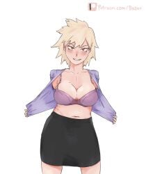 baser_guy belly big_ass big_butt blonde_hair bra clothing flashing huge_breasts large_breasts light_skin lingerie milf mitsuki_bakugou my_hero_academia short_hair standing thick_thighs underwear white_background wide_hips