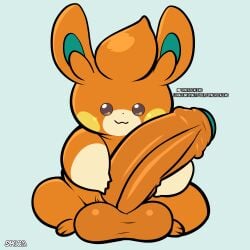 2022 absurd_res balls big_balls big_penis digital_media_(artwork) erection fur generation_9_pokemon genitals hi_res huge_cock hyper hyper_genitalia hyper_penis male male_only mammal nintendo orange_body orange_fur pawmi penis pokemon pokemon_(species) simple_background slightly_chubby solo spaca thick_thighs video_games