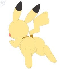 absurd_res anthro ass female generation_1_pokemon genitals hi_res nintendo pikachu pokemon pokemon_(species) pussy r0cketjumper raised_tail rear_view simple_background solo video_games white_background yellow_body