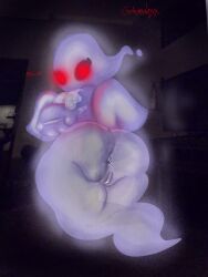 absurd_res breasts clothed clothing female genitals ghost gko hi_res humanoid looking_at_viewer nipples nude pussy solo spirit