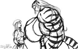 biceps big_breasts big_muscles breasts cylnx female hair huge_breasts huge_muscles hyper_breasts large_breasts large_muscles long_hair muscles muscular muscular_anthro muscular_female smaller_female tail taller_female taller_girl