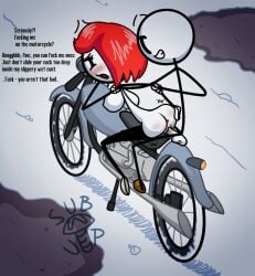 arm_grab bent_over big_ass big_breasts brown_shoes dubious_consent edit ellie_rose female fleeing_the_complex hanging_breasts henry_stickmin henry_stickmin_(game) huge_ass mob_face motorcycle puffballs_united red_hair snow stickfigure stickman straight subscrewedup teeth_showing text vaginal_penetration wet_pussy white_shoes