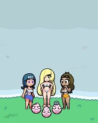 16-bit 3females alolan_exeggutor animated bikini blush breasts chabble conjoined evolution exeggcute exeggutor female fusion hypnosis lana's_mother_(pokemon) long_neck lusamine_(pokemon) milf mother_(pokemon_sm) pixel_art pokemon pokemon_sm pokemorph thick_thighs transformation tree