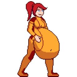 animated belly belly_bulge big_belly draconicsyntax female_pred mia_(project_g.l.u.t.t) pixel_art project_g.l.u.t.t. same_size_vore skin_tight sprite struggling struggling_prey vore white_background