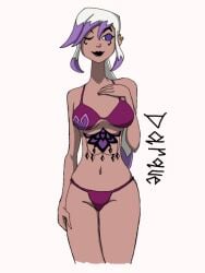 1girls ben_10 ben_10_omniverse bikini cartoon_network charmcaster darqueafterdark dyed_hair female female_only light-skinned_female solo white_hair winking_at_viewer