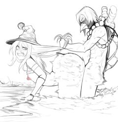 beach edit female_on_male focused hair_pull kappa long_hair pleasure_face rough_sex small_breasts tagme thick_thighs third-party_edit water witch_hat