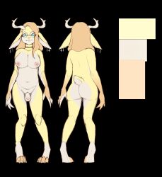 anthro antlers balls breasts coraline_brown digital_media_(artwork) ear_piercing female fur futanari genitals hair hi_res horn imaaahorny intersex jackalope lagomorph looking_at_viewer mammal nipples nude penis piercing simple_background smile solo