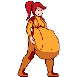 animated belly belly_bulge big_belly breasts draconicsyntax female_pred game implied_digestion mia_(project_g.l.u.t.t) oral_vore pixel_art project_g.l.u.t.t. same_size_vore skin_tight sprite stomach_bulge struggling struggling_prey unwilling_prey vore white_background