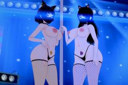 2girls 3d alternate_breast_size anaros big_breasts black_hair blake_belladonna cat_ears cat_girl child_bearing_hips collar daughter faunus female_only fishnet_legwear fishnets hand_on_hip hips kali_belladonna large_ass large_breasts long_hair looking_at_viewer makeup mask masked masked_female mother mother_and_daughter nipples panties pubic_tattoo purple_makeup rwby seductive seductive_eyes seductive_look short_hair stripper stripper_pole tattoo topless topless_female yellow_eyes