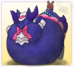 big_breasts blueberry_inflation braixen breasts female pokémon_(species) pokemon pokemon_(species) silkyrobos spherical_inflation tagme