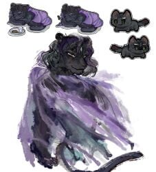 3_eyes alternate_species anthro black_hair caicaizijujumao cape chibi clothing eye_scar eyebrows facial_scar felid feral furrification hair hak-paau_(warlord) hi_res impressionism male mammal multi_eye ocean_creation pantherine pawpads scar solo warlord_(comics) white_eyebrows