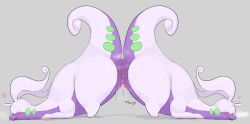 blush bodily_fluids dragon duo female generation_6_pokemon genital_fluids genitals goodra green_eyes hi_res nintendo nude pokemon pokemon_(species) pussy smile solterv video_games