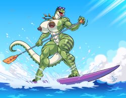 anthro breasts_bigger_than_head dinosaur eltonpot huge_breasts kanoa muscular_female round_breasts scalie thick_thighs