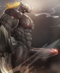 abs anthro balls bandai_namco bastroceive biceps big_penis bodily_fluids digimon digimon_(species) erection genitals hi_res huge_cock magangz male male_only muscular muscular_anthro muscular_male nipples nude obliques pecs penis serratus solo sweat vein veiny_penis wargreymon