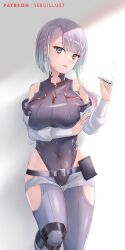 1girls asian asian_female big_ass big_breasts cd_projekt_red cybernetics cyberpunk:_edgerunners cyberpunk_2077 cyborg female female_only leotard light-skinned_female light_skin lucyna_kushinada netflix nude sebu_illust short_hair studio_trigger white_hair