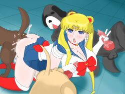 1girls all_fours ambiguous_penetration anus big_breasts bishoujo_senshi_sailor_moon blonde_hair blue_eyes blush bodily_fluids bottomwear breasts brown_body brown_fur clothing cum cum_in_mouth cum_inside cum_on_penis double_handjob ejaculating_cum female feral feral_on_female feral_on_human feral_penetrating feral_penetrating_human fur genital_fluids genitals gloves greenjey grey_body grey_fur group hair handjob handwear hi_res human human_on_feral human_penetrated interspecies knot lying male male/female mammal meme on_side open_mouth penetration penile penis sailor_moon sailor_moon_redraw_challenge sex shirt skirt tongue tongue_out topwear twintails_(hairstyle) usagi_tsukino zoophilia