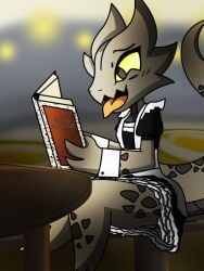 anthro anthro_only ass book coal_(rakkuguy) doom_sire female furry furry_tail kobold maid maid_uniform reading reading_book reddit reptile reptile_humanoid reptilian thick_thighs tongue tongue_out