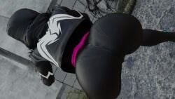 1girls 3d animated ass ass_focus ass_shake bodysuit from_behind ghost-spider gwen_stacy gwenom hood huge_ass jiggle kishi marvel marvel_comics shiny shiny_clothes skin_tight solo spider-gwen spider-man_(series) twerking video webm