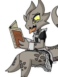 anthro anthro_only ass book coal_(rakkuguy) doom_sire female furry furry_tail kobold maid maid_uniform reading reading_book reddit reptile reptile_humanoid reptilian thick_thighs tongue tongue_out