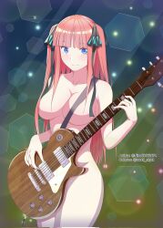 1girls asobi_night color colored completely_nude convenient_censoring exhibitionism go-toubun_no_hanayome guitar instrument kosmos_beta nakano_nino nude solo