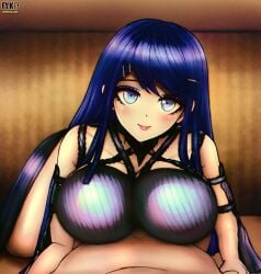 alternate_version_available breasts breasts_against_chest cleavage danganronpa danganronpa:_trigger_happy_havoc danganronpa_1 fyk0 large_breasts lipstick maizono_sayaka straight_hair unseen_male_face