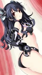 1girls arms ass ass_cleavage belly big_ass black_hair black_sister blush bodysuit breasts bubble_butt butt_crack dat_ass detached_sleeves dress ear elbow_gloves female female_only fingers gloves hair_ornament hair_ribbon hi_res iwasi_r long_hair looking_at_viewer midrff neck neptunia_(series) nervous open_mouth power_symbol red_background red_eyes revealing_clothes ribbon sideboob small_breasts solo thighs tsundere twintails two_side_up uni_(neptunia) unsure white_hair