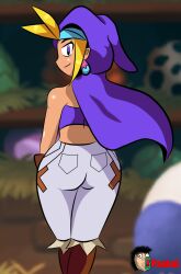 1girls ass back_view big_ass big_hips blonde_hair blue_hood clothed earring eggs hood looking_back pants paulol shantae sky_(shantae) smooth_skin solo wayforward