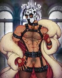 101_dalmatians 1cuntboy abs body_hair cabaret_bara cabaret_bara_series coat cruella_de_vil_(cosplay) cuntboy cuntboy_only diego_(cabaret_bara) disney disney_villains dog_mask hairy_chest halloween halloween_costume harness hispanic hispanic_male human intersex male male_only muscles muscular muscular_male nipples pecs pubic_hair puppy_mask puppyplay pussy solo twitter_user_oc vagina