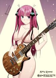 1girls color colored completely_nude convenient_censoring exhibitionism go-toubun_no_hanayome guitar instrument kosmos_beta meenu nakano_nino nude solo