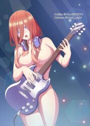 1girls asobi_night color colored completely_nude convenient_censoring exhibitionism go-toubun_no_hanayome guitar instrument kosmos_beta nakano_miku nude solo