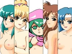 5girls brown_hair catria_(fire_emblem) completely_nude_female female_only fire_emblem fire_emblem:_mystery_of_the_emblem fire_emblem:_shadow_dragon_and_the_blade_of_light fire_emblem_echoes:_shadows_of_valentia fire_emblem_gaiden green_eyes green_hair hood looking_at_viewer lowres mathilda_(fire_emblem) mochi2 multiple_girls palla_(fire_emblem) pixel_art possible_duplicate sheena_(fire_emblem) tiki_(fire_emblem) tiki_(young)_(fire_emblem) white_headband