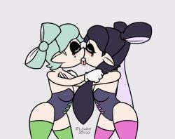 animated blush callie_(splatoon) cousins heart incest kissing lewdiesquid making_out marie_(splatoon) nintendo pulling_hair simple_background spit splatoon squid_sisters tagme tentacle_hair tongue