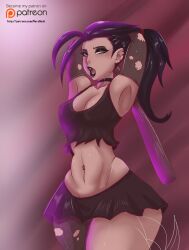 1girls armpits arms_behind_head artist_name big_breasts black_lips black_lipstick busty character_request female female_only goth legs long_hair looking_at_viewer makeup midriff navel navel_piercing open_mouth piercings pose posing purple_hair stacey_(shadman) thick_thighs thighs toned torn_clothes