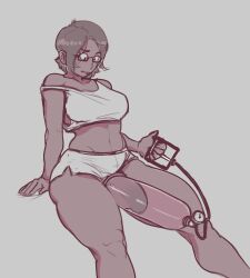 1futa 2022 balls balls_expansion bare_shoulders big_balls big_breasts breasts clothed clothing dark-skinned_futanari dark_skin flaccid full-package_futanari futa_only futanari glasses huge_cock human megan_(sovietmarmalade) mostly_clothed original_character penis penis_expansion penis_pump restricted_palette short_hair short_shorts shorts sitting solo sovietmarmalade tank_top uncut unretracted_foreskin