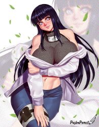 1girls bare_shoulders belly_button big_breasts blue_hair blush busty curvaceous curvy curvy_female curvy_figure female female_focus female_only fishnet fishnet_shirt fishnets hi_res highres hoodie hyuuga_hinata jacket large_breasts light-skinned_female light_skin naruto naruto_(series) naruto_shippuden pale-skinned_female pale_skin pashapencil pinup pose posing shounen_jump smile smiling smiling_at_viewer solo solo_female solo_focus standing thick_thighs thighs toned toned_female undressing white_eyes wide_hips