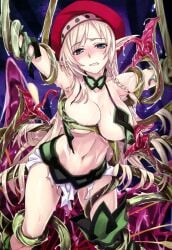 alleyne alleyne_(queen's_blade) ambiguous_penetration big_breasts blonde_hair covered_penetration defeat defeat_sex defeated defeated_heroine ear_licking elf elf_ears elf_female hat implied_penetration implied_rape implied_sex light-skinned_female long_hair plants pointy_ears preparation queen's_blade queen's_blade_rebellion restrained ripped_clothing sex_under_clothes sex_under_skirt skirt teasing tentacle tentacle_under_skirt tentacles_everywhere tentacles_under_clothes torn_clothes