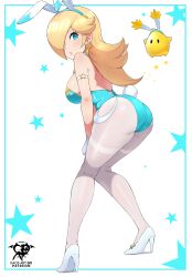 1girls ass bimbo blonde_hair blue_eyes breasts bunny_ears bunny_girl bunnysuit female fully_clothed hair_over_one_eye highleg_leotard hips huge_ass huge_breasts kaos_art leotard light-skinned_female light_skin long_hair long_legs luma mario_(series) nintendo princess_rosalina super_mario_galaxy thick_thighs thighs wide_hips