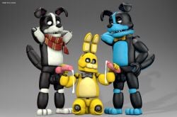 3boys 3d animatronic anthro blue_fur border_collie canid canine canine_penis cum dog domestic_dog doug_(tnar) five_nights_at_freddy's furry gay male mammal penis rabbit spring_bonnie spring_bonnie_(fnaf) those_nights_at_rachel's yellow_fur