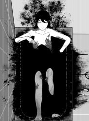 1girls bad_blood bath bathtub black_hair blood breasts disembodied_hand disembodied_hands emotionless female_only groping hands_on_breasts mina_(bad_blood) monochrome nude nude_female pale-skinned_female pale_skin scar scars shuunnico