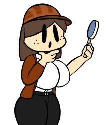 1girls beady_eyes bear_(game) big_breasts breasts brown_hair charlotte_bearbury clothed cropped_image detective female female_focus female_only freckles fully_clothed hat i_need_special_guest_r34 no_brain_creature_(artist) roblox roblox_game robloxian tagme