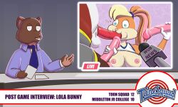 absurd_res anthro blonde_hair breasts fellatio female gangbang group group_sex hair hi_res humiliation lagomorph leporid lola_bunny looney_tunes male male/female mammal moopy oral penile rabbit sex surprised_expression warner_brothers