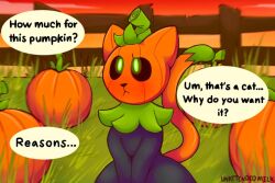 black_body confused_look confusion feline pumkat pumpkin pumpkin_head text unattendedmilk_(artist)