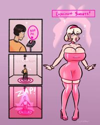 1boy 1girls bimbo bimbofication female gender_transformation high_heels hoop_earrings huge_ass huge_breasts inkyfluffdraws mtf_transformation thick_lips thick_thighs transformation wide_hips