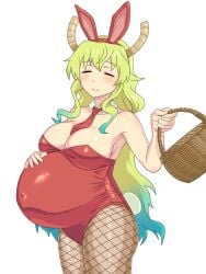 1girls belly big_belly big_breasts big_penis breasts bunny_ears cleavage dragon_maid female fishnets granary milf miss_kobayashi's_dragon_maid pregnant quetzalcoatl_(dragon_maid) thick_thighs two_tone_hair