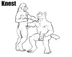 animated anthro ass balls black_and_white blush canid canine canis chest_tuft domestic_dog duo erection eye_contact facial_hair flaccid genitals hand_on_back hand_on_shoulder knest looking_at_another low_res male male/male mammal mature_male monochrome moustache musclegut muscular nervous nipples nude on_lap over_knee over_the_knee_spanking penis raised_tail sitting slightly_chubby spanking tail_between_legs tail_grab tuft