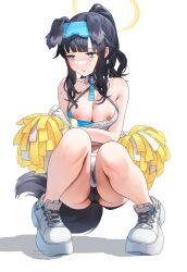 1girls animal_ears black_hair black_panties blue_archive blue_eyes breasts cameltoe cheerleader crop_top crossed_arms dog_ears dog_girl dog_tail eyewear_on_head facial_mark female goggles goggles_on_head halo hibiki_(blue_archive) hibiki_(cheerleader)_(blue_archive) holding holding_pom_poms light-skinned_female light_skin miniskirt nipples official_alternate_costume panties pleated_skirt pom_pom_(cheerleading) shoes skirt sneakers solo squatting star_(symbol) star_facial_mark star_sticker sticker_on_arm sticker_on_face tail udaruyo underwear white_footwear white_skirt