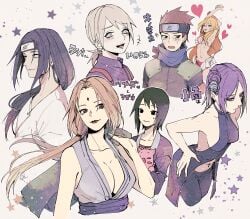 3boys 4girls :d animal arm_behind_head armpits arms_up backless_outfit bangs bikini bikini_top_only black_eyes black_hair black_headband black_pants blonde_hair blue_eyes boruko boruto:_naruto_next_generations breasts brown_eyes brown_hair character_name cleavage closed_mouth collarbone cropped_torso floating_hair gender_transformation genderswap_(mtf) grey_background grey_eyes grey_hair hair_between_eyes hair_intakes hair_over_shoulder headband highres holding holding_animal hyuuga_neji jacket konan large_breasts leaning_back long_hair medium_breasts midriff multiple_boys multiple_girls naruto naruto_(series) naruto_shippuden navel navel_piercing open_mouth pants piercing pig purple_hair purple_jacket red_eyes rule_63 sarutobi_konohamaru sexy_no_jutsu shizune short_hair short_ponytail sideboob smile stomach striped striped_bikini sweatdrop swimsuit teacher_and_student teasing tonton tsunade uzumaki_boruto very_long_hair yamanaka_inojin