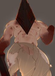 bara blood garbancobean gay helmet male male_only muscles muscular muscular_male penis pyramid pyramid_head silent_hill silent_hill_homecoming solo torn_clothes veiny_muscles veiny_penis waist_apron weapon